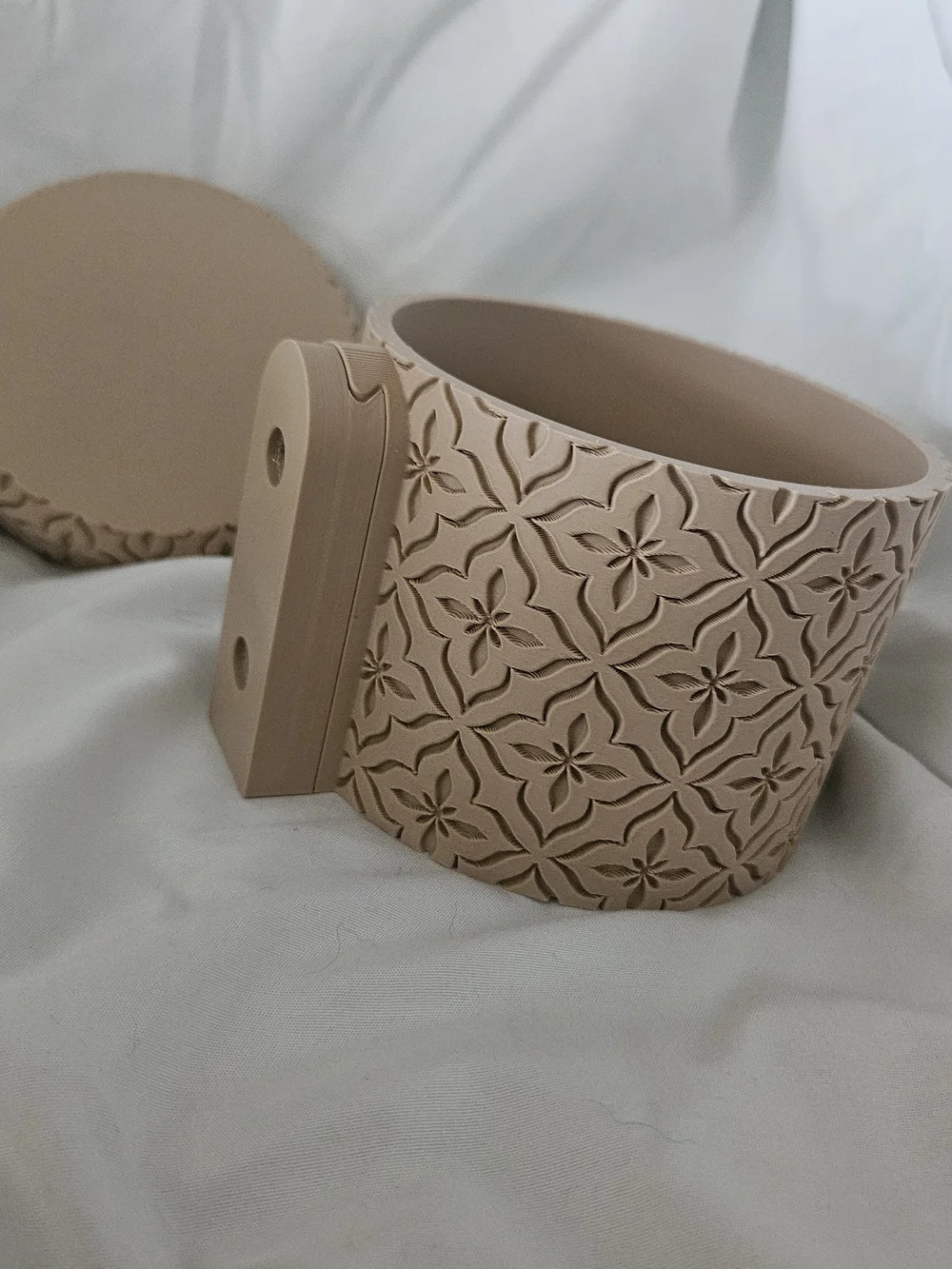 Decorative Tan 3d Printed Planter with Embossed Pattern